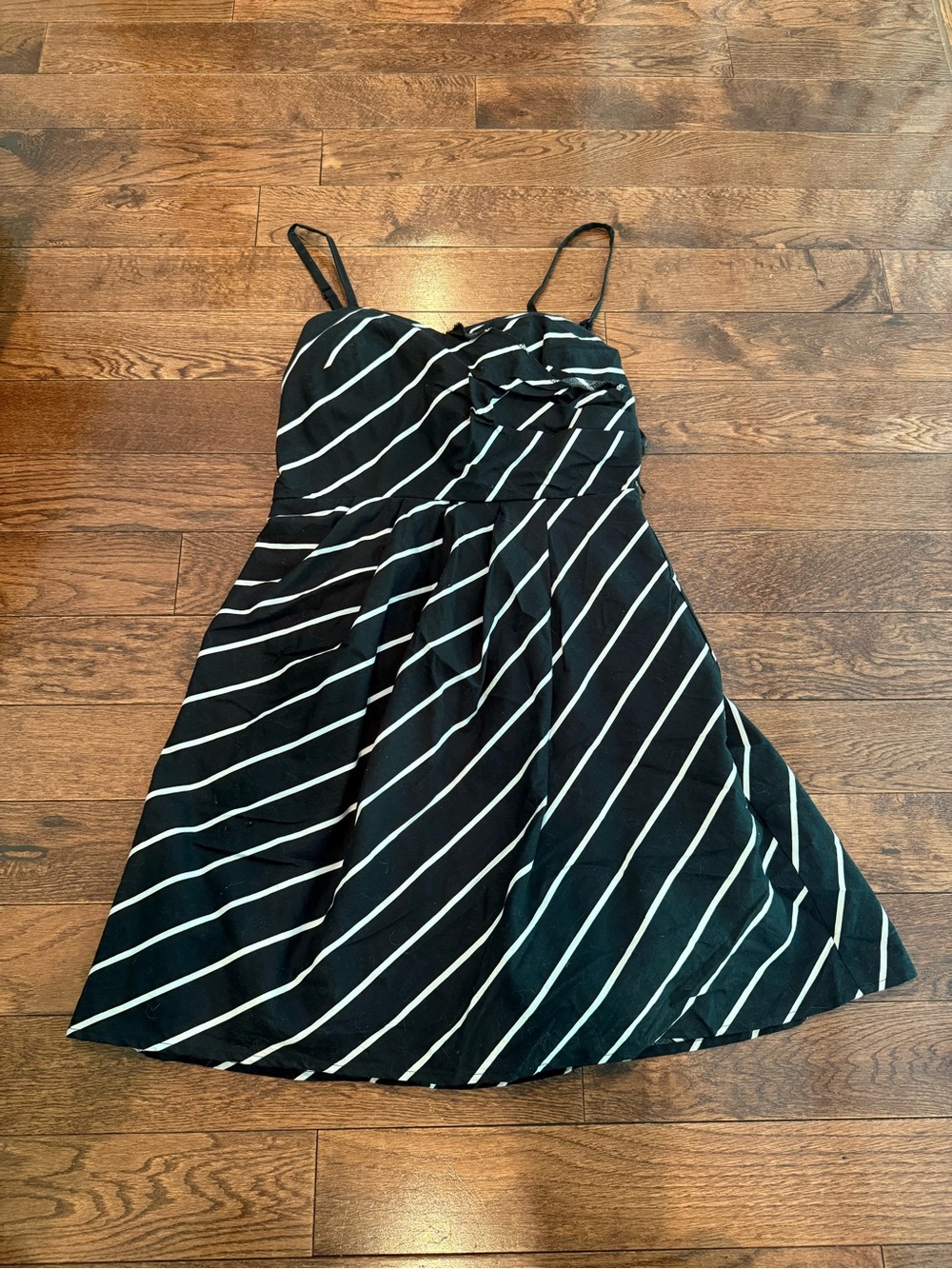 BCX Black and White Diagonal Stripe Spaghetti Strap Dress